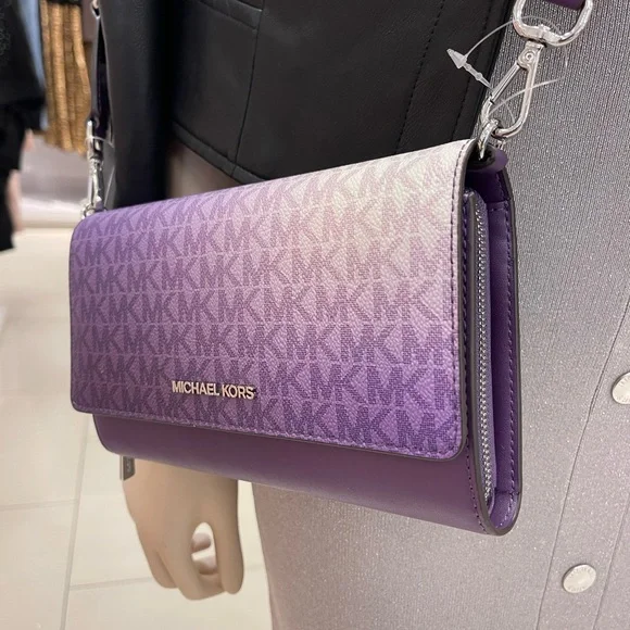 MICHAEL KORS Jet Set Large Ombré Signature Logo Crossbody BagDark Purple NWT